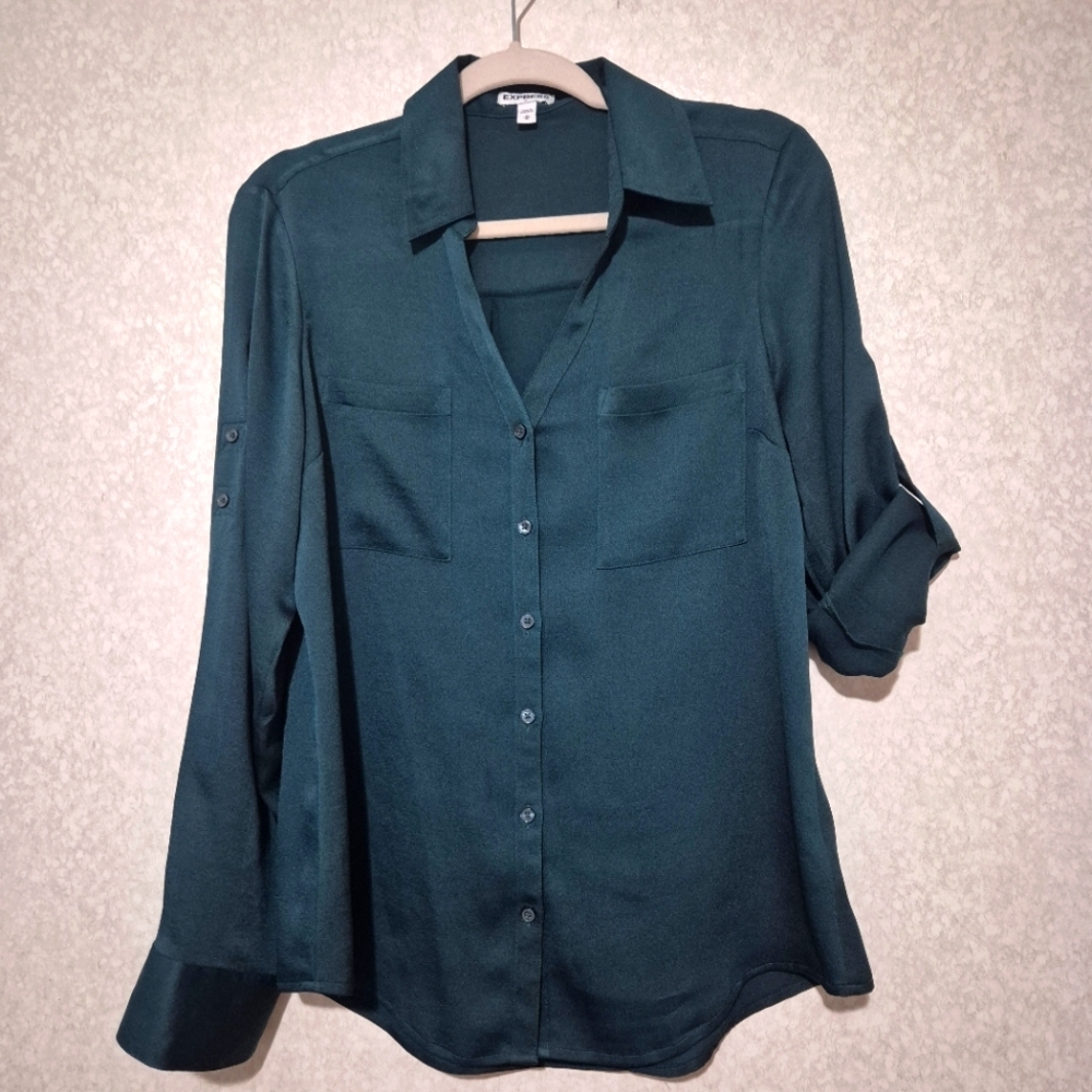 Express Green Notched Collar Relaxed Button Down..SIZE:M - Picture 6 of 11